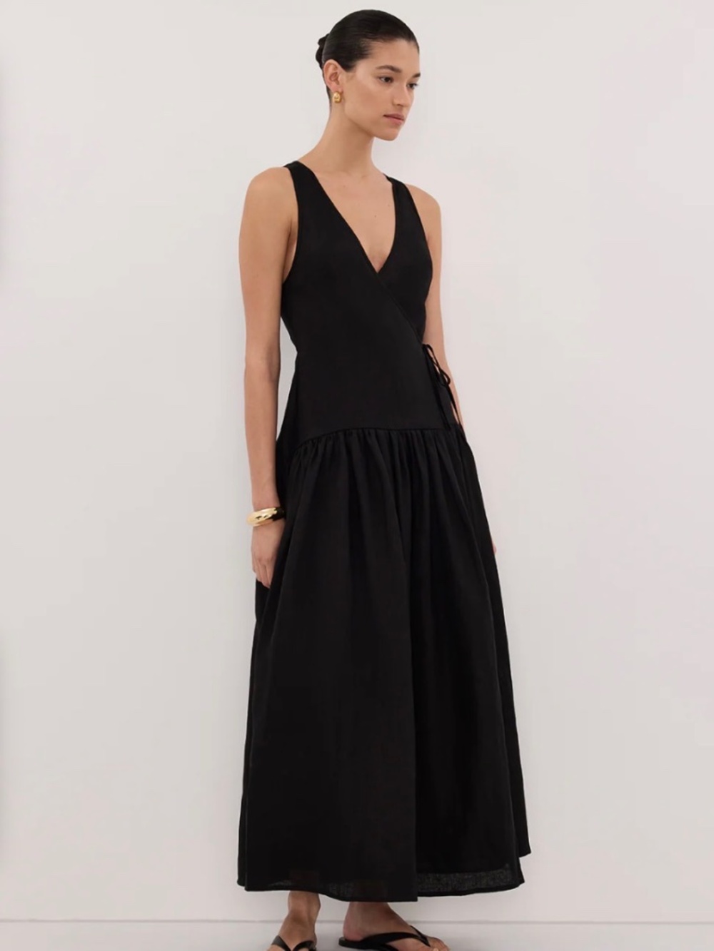 DISSH Ilio Black Sleeveless Linen wrap Midi Dress - Size US 2/UK6 - NWT